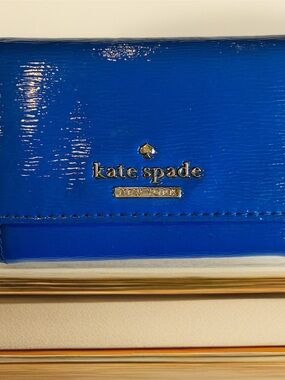 kate spade Patent Leather Electric Blue Wallet with Gold Logo